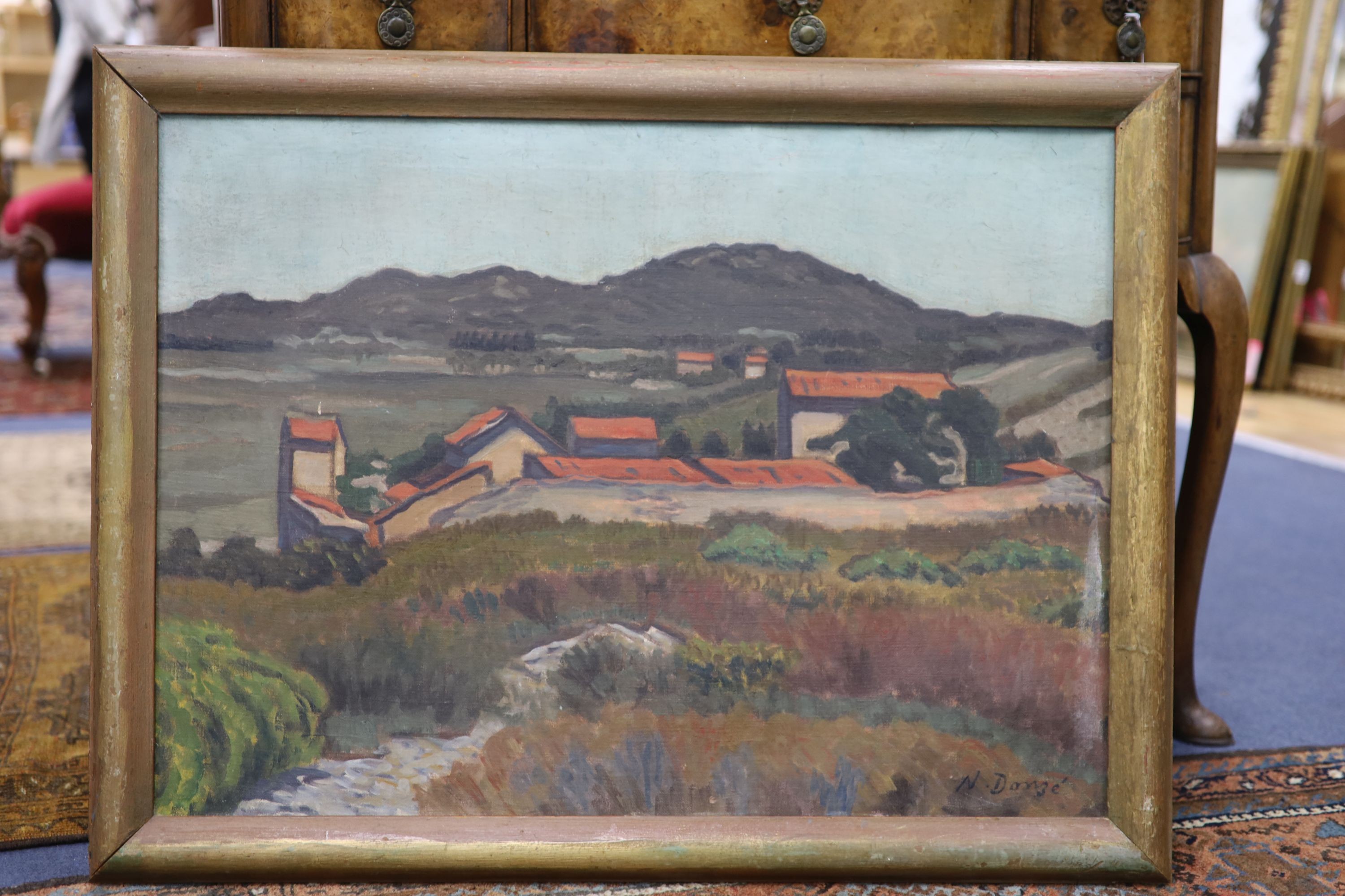 Numa Donze (1885-1952), oil on canvas, Mediterranean landscape with red roof tops, signed, 53 x 72cm.